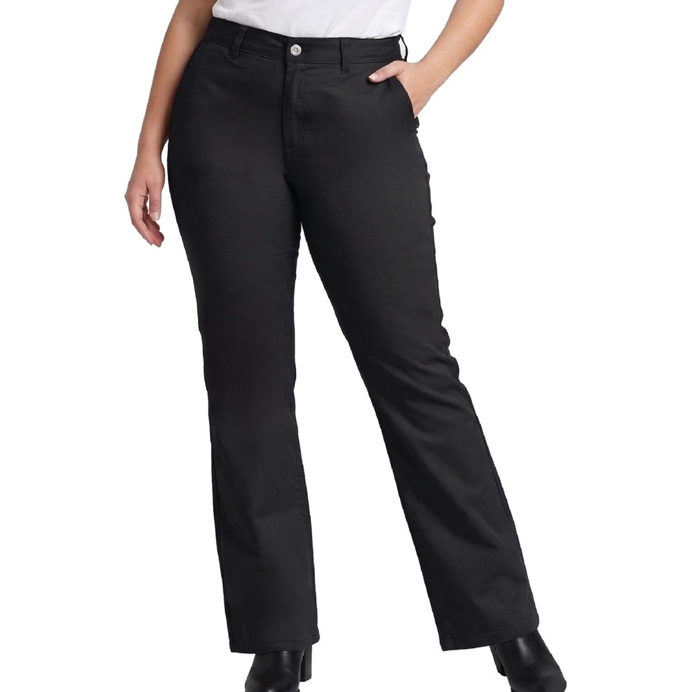 Dickies Womens Plus Size 16 Mid Rise Slim Fit Bootcut Work Pants Rinsed Black